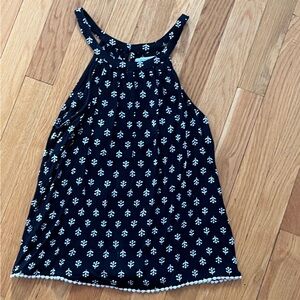 Old Navy Black White Floral Tank Blouse with Design and White Hem.  Girls XL